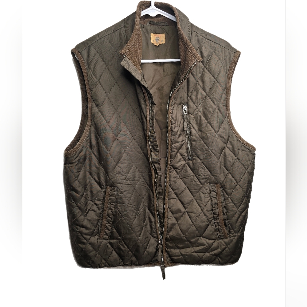 Vintage Brown Quilted Trevero Men's Corduroy accent wi/pockets Vest Size Large